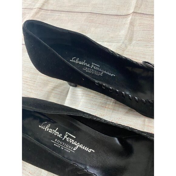 Vintage Salvatore Ferragamo Women's Boutique Black Suede Heels - 10 4A - Picture 6 of 12